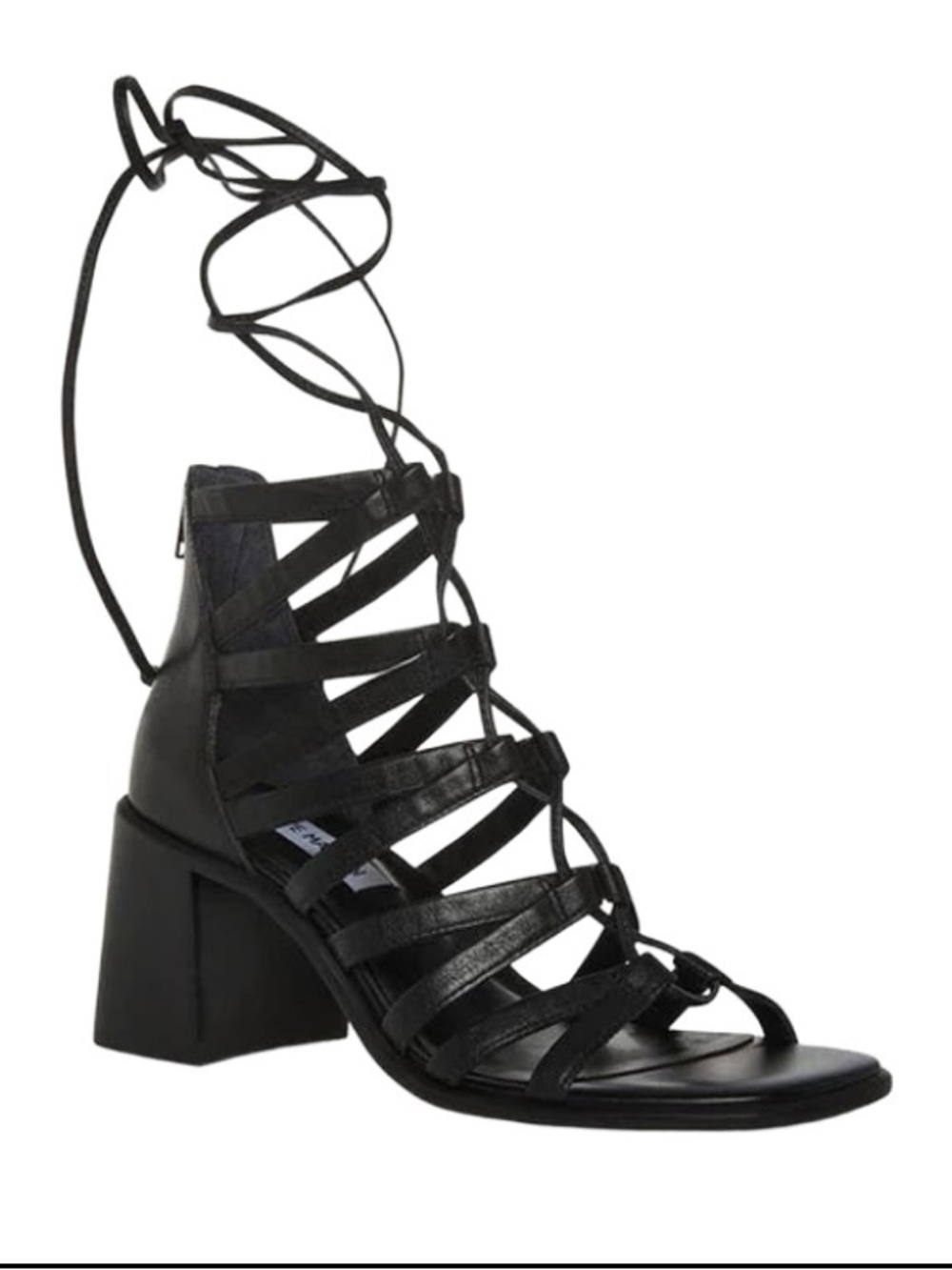 Steve Madden Womens Sandals Shoes Cherri Block Heel Strappy Ankle Tie Black 9.5